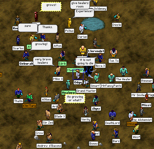 Healers gather around the tear to try to close it.